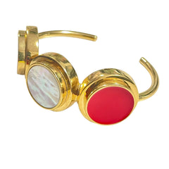 1990s. Vintage Mulberry Gold-Tone Bangle with Red, Brown Marble & Shell Charms, Made in Italy. 080917ys2