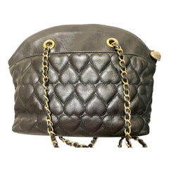 Vintage MOSCHINO Black Heart Quilted Lambskin Leather Shoulder Bag Gold Chain Purse 080830ys2