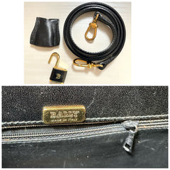 80's vintage BALLY black boxcalf leather kelly bag. Classic masterpiece handbag. 051203m1
