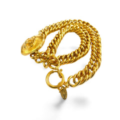 Vintage CHANEL nice and heavy golden chain necklace with round sunburst CC mark. Gorgeous jewelry. Best gift idea. 060312ac1