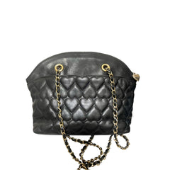 Vintage MOSCHINO Black Heart Quilted Lambskin Leather Shoulder Bag Gold Chain Purse 080830ys2