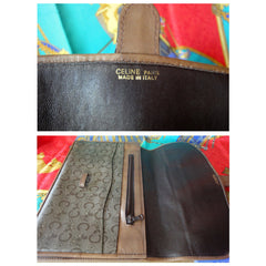 Vintage CELINE brown beige classic C logo and carriage pattern clutch bag, mini document case  with leather trimmings. 050320r15