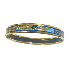 1990s Vintage HERMÈS Egyptian Cloisonné Enamel Gold Tone Bangle Blue Cleopatra PM Made in Austria 081006ac1
