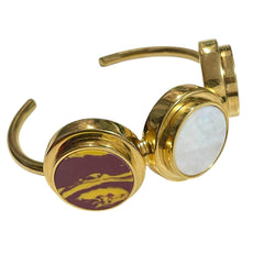 1990s. Vintage Mulberry Gold-Tone Bangle with Red, Brown Marble & Shell Charms, Made in Italy. 080917ys2