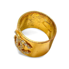 Vintage CHANEL gold tone thick type ring with white crystal CC mark. 060528k1m