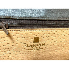 Vintage LANVIN dark brown lambskin clutch shoulder bag in chevron stitch design with iconic golden logo motif. Rare beautiful bag. 080922ac2
