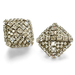 Vintage Yves Saint Laurent large square shape silver earrings with crystals. Must have gorgeous jewelry piece. 060402ac3