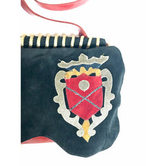 Vintage Carlos Falchi black and red leather book design messenger shoulder bag with emblem embroidery. 0602063
