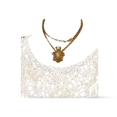 Vintage Yves Saint Laurent golden chain statement necklace with a faux pearl head golden turtle top. Must have jewelry piece. 060123ac6
