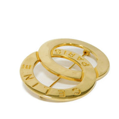 Vintage Celine golden brooch in double circle, round motif with embossed logo. Great vintage gift. Can be a scarf pin. 050929ya1