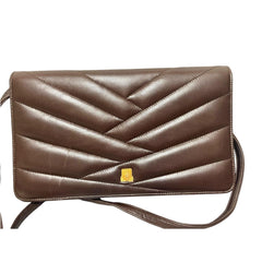 Vintage LANVIN dark brown lambskin clutch shoulder bag in chevron stitch design with iconic golden logo motif. Rare beautiful bag. 080922ac2