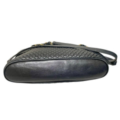 Vintage BALLY black quilted leather oval top shape shoulder bag with a fringe and golden B charm. Classic daily use design. 080819ys4