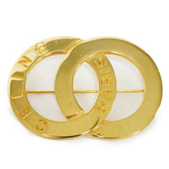 Vintage Celine golden brooch in double circle, round motif with embossed logo. Great vintage gift. Can be a scarf pin. 050929ya1