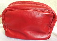 Vintage LOEWE red genuine ostrich and nappa leather bag style shoulder bag with metal logo motif. Rare masterpiece. 050531yc2