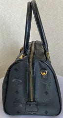 Vintage MCM black monogram speedy bag style handbag, mini duffle bag. Unisex and daily use purse. Classic style in originality. 050601ya5