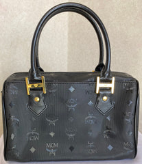 Vintage MCM black monogram speedy bag style handbag, mini duffle bag. Unisex and daily use purse. Classic style in originality. 050601ya5