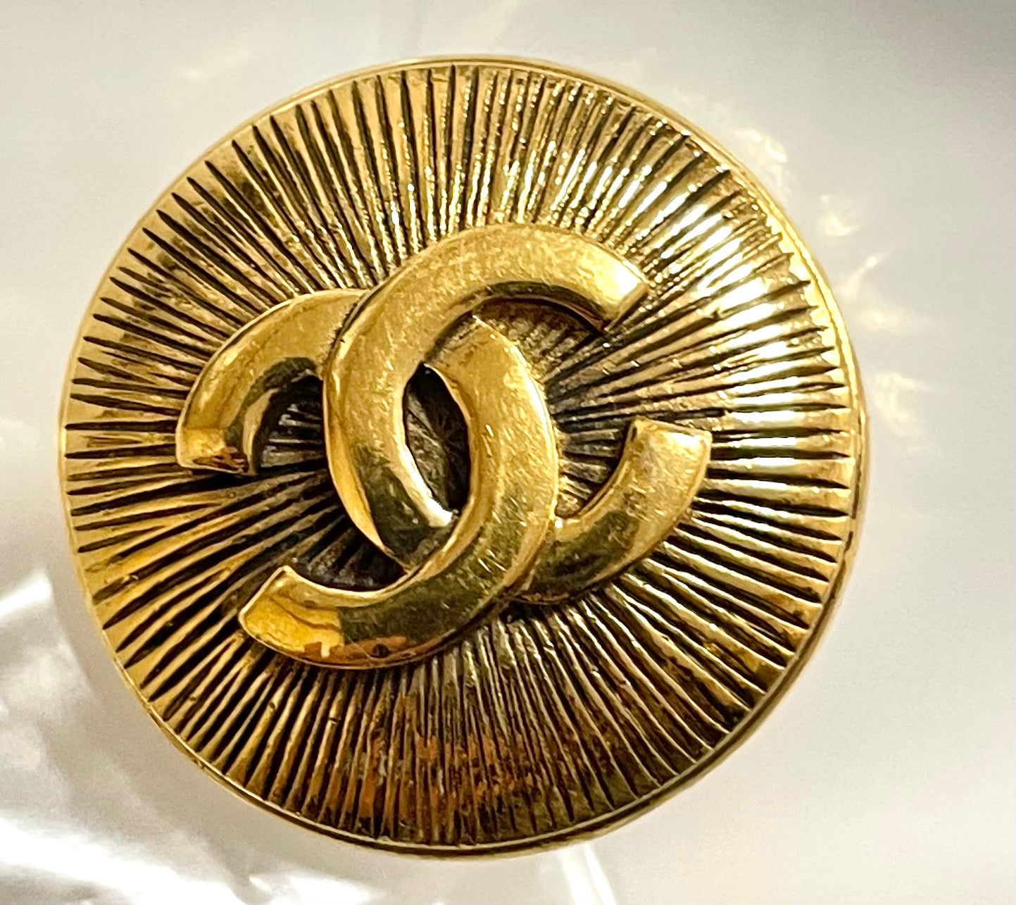 1990s Vintage CHANEL Round CC Sunburst Brooch | Classic Gold Tone Pin | Made in France | 050421ya1