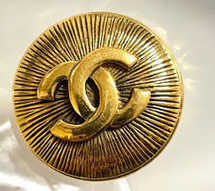 1990s Vintage CHANEL Round CC Sunburst Brooch | Classic Gold Tone Pin | Made in France | 050421ya1