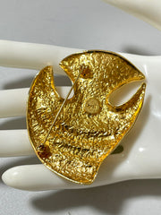 Vintage Yves Saint Laurent golden fish pin brooch. For hat, scarf, jacket etc. 050725ac1