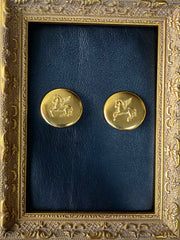 Vintage HERMES gold tone round earrings with Pegasus. 3cm width. Fabulous jewelry piece back in the old era. 050610ya