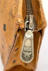 Vintage MCM classic brown monogram clutch bag, makeup pouch, toiletry bag. Clutch purse for unisex use, designed by Michael Cromer. 050605ya