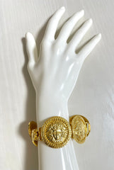 Vintage Gianni Versace gold tone medusa face motif bracelet. Must have Lady Gaga style jewelry piece. Great gift. 050525ra1