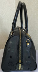 Vintage MCM black monogram speedy bag style handbag, mini duffle bag. Unisex and daily use purse. Classic style in originality. 050601ya5