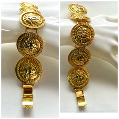 Vintage Gianni Versace gold tone medusa face motif bracelet. Must have Lady Gaga style jewelry piece. Great gift. 050525ra1