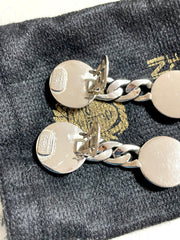 Vintage Gianni Versace silver dangle earrings with medusa faces and chain motif. Must have Lady Gaga style jewelry piece. 050601ya2