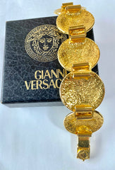 Vintage Gianni Versace gold tone medusa face motif bracelet. Must have Lady Gaga style jewelry piece. Great gift. 050525ra1