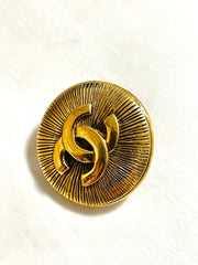 1990s Vintage CHANEL Round CC Sunburst Brooch | Classic Gold Tone Pin | Made in France | 050421ya1