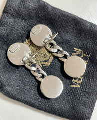 Vintage Gianni Versace silver dangle earrings with medusa faces and chain motif. Must have Lady Gaga style jewelry piece. 050601ya2