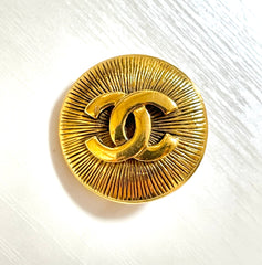 1990s Vintage CHANEL Round CC Sunburst Brooch | Classic Gold Tone Pin | Made in France | 050421ya1