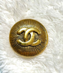 1990s Vintage CHANEL Round CC Sunburst Brooch | Classic Gold Tone Pin | Made in France | 050421ya1