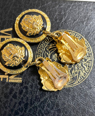 Vintage Gianni Versace medusa face motif dangle earrings with white medusa and black medusa. Lady Gaga style jewelry piece. 050601ya3