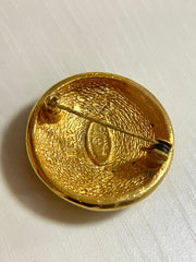 1990s Vintage CHANEL Round CC Sunburst Brooch | Classic Gold Tone Pin | Made in France | 050421ya1