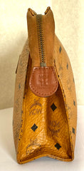 Vintage MCM classic brown monogram clutch bag, makeup pouch, toiletry bag. Clutch purse for unisex use, designed by Michael Cromer. 050605ya