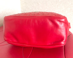 Vintage LOEWE red genuine ostrich and nappa leather bag style shoulder bag with metal logo motif. Rare masterpiece. 050531yc2