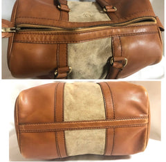 Vintage 70's Christian Dior Bagages camel brown mini duffle purse. Unisex bag in suede trimming. Dior logo jacquard interior. 050425r2