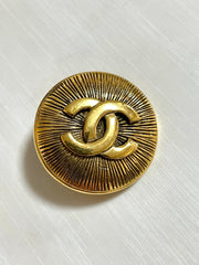 1990s Vintage CHANEL Round CC Sunburst Brooch | Classic Gold Tone Pin | Made in France | 050421ya1