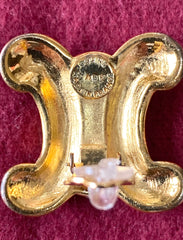 Vintage Celine golden and cristal earrings with extra large triomphe logo. Gorgeous Celine jewelry. 050719ac