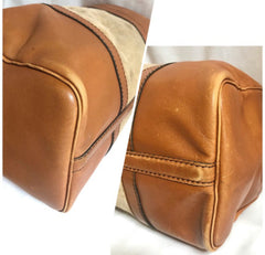 Vintage 70's Christian Dior Bagages camel brown mini duffle purse. Unisex bag in suede trimming. Dior logo jacquard interior. 050425r2