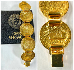 Vintage Gianni Versace gold tone medusa face motif bracelet. Must have Lady Gaga style jewelry piece. Great gift. 050525ra1