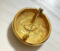 1990s Vintage CHANEL Round CC Sunburst Brooch | Classic Gold Tone Pin | Made in France | 050421ya1