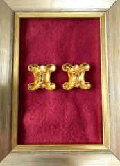 Vintage Celine golden and cristal earrings with extra large triomphe logo. Gorgeous Celine jewelry. 050719ac
