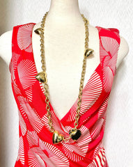 W2 Vintage Moschino golden chain belt with logo embossed heart charms. Can be necklace too. Chic and mod accessory piece. 0407211re5