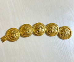 Vintage Gianni Versace gold tone medusa face motif bracelet. Must have Lady Gaga style jewelry piece. Great gift. 050525ra1
