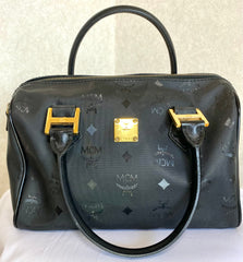 Vintage MCM black monogram speedy bag style handbag, mini duffle bag. Unisex and daily use purse. Classic style in originality. 050601ya5