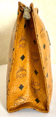 Vintage MCM classic brown monogram clutch bag, makeup pouch, toiletry bag. Clutch purse for unisex use, designed by Michael Cromer. 050605ya