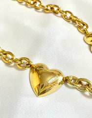 W2 Vintage Moschino golden chain belt with logo embossed heart charms. Can be necklace too. Chic and mod accessory piece. 0407211re5